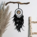 Handmade black dream catcher with tree of life pattern and natural feathers wall decor - 9496 Colorful Beads Tree of Life / Black