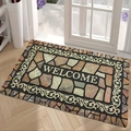 Zerbino motivo pietra con scritta Welcome e bordo classico su pavimento - 40*60cm / Stile 1