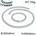 Silver stainless steel curb chain set with 8mm necklace and matching bracelet for men - 8mm Silver Color Set (KS141812-Z)