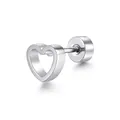 Silver stainless steel heart stud earring with screw back closure for unisex style - Heart & Round Plate Style / 1 Piece / Steel