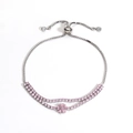 Pink zircon flower bolo bracelet in 18K gold plated finish with sliding closure - White Gold Plated Pink Zirconia