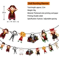 Dettaglio dello striscione di Halloween da 3,3m con 9 bandiere di cartoni e dimensioni - Striscione con Personaggi dei Cartoni Animati da 9 Pezzi / 3,3 Metri di Lunghezza
