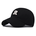 Classic black cotton baseball cap with white embroidered R letter and curved brim - XL (Above 60cm) / Black