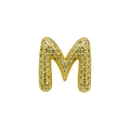 Detailed close-up of a 3D gold-plated letter M pendant with paved sparkling crystals - English Letter M (DB241107-M)