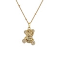 Collana dorata con ciondolo a forma di orsetto geometrico, perline colorate e zirconi - Orso Cavo Geometrico con Perle Colorate (CN001544YH)