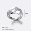 Anello a cupola in acciaio inossidabile argento lucido largo 10 mm dal design sobrio - US6 / Color Acciaio