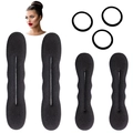 Black bun maker set including four foam hair shapers and three elastic ties on white background - Sponge Bun Maker Set Black / Black