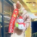 3D snowman Christmas keychain with red silicone wrist strap and small golden bell charm - Classic Red Scarf Snowman