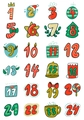 Christmas advent calendar stickers with numbered 1 to 24 festive cartoon illustrations - Cartoon Numbers Type B