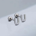 Polished silver U-shaped stainless steel stud earring with ball screw back closure - Letter U (T55662) / Silver