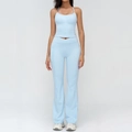 Light blue yoga set featuring a cross-waist flare leggings and slim fit tank top - S / Top And Bottom / Water Blue