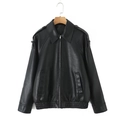 Dames zwarte PU-leren jas met ritssluiting, reverskraag en elastische tailleband detail - XS / Zwart