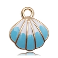 Macro detail of a shell pendant with blue enamel and gold-plated alloy edges - Blue