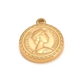 Vintage gold Queen Elizabeth II relief coin pendant in brushed stainless steel - Gold