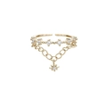Double-layered gold star ring with cubic zirconia accents and delicate chain detail - Adjustable Open / Gold