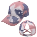 Berretto tie-dye con incrocio posteriore per coda di cavallo per la protezione solare esterna. - Regolabile / Tie-dye Rosa Viola Bianco (Stile 3)