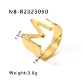 Detail view of 18K gold plated letter M ring with dimensions and weight measurements - Letter M