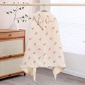 Hooded baby towel poncho with pink rabbit print in soft multi-layer cotton gauze - Pink Rabbit / 70*140cm