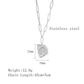 French vintage silver stainless steel necklace with oval irregular portrait pendant - Silver
