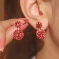 Elegant red rhinestone double circle drop earrings with shimmering crystal finish - Dark Red