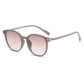Fashionable round oversized sunglasses with khaki frames and pink gradient lenses - Gray Tea Frame Gradient Pink Lens