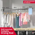 Wall-mounted grey space aluminum folding clothes drying rack with 18 rotatable hooks - Gun Grey (3-Fold/18 Hooks)