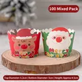 Set of 100 Reindeer and Santa Christmas cupcake liners on natural wood base - Paper Cups Reindeer Santa Mix 100pcs