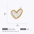 Macro view of 18k gold plated heart charm with stainless steel bezel dimensions 20mm x 20mm - Heart Shell / White