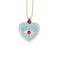 18K gold heart necklace with blue enamel evil eye pendant and teardrop gem - Blue