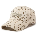 Fashion baseball cap in cream with dark brown spots and NY&GD embroidery detail - Adjustable / Light Beige