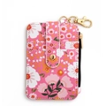 Detailed view of pink floral card holder with gold zipper and secure climbing hook - Deep Pink