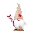 Detail of wooden Christmas gnome ornament with white beard and red star on white base - Wooden Ornament White Large Style (620-3)