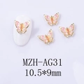 Pink butterfly nail charms with gold metal frame, 10.5x9mm resin art accessories - Pink Wings Gold Base(AG31)