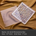 64-grid acrylic jewelry organizer box 12x12cm with magnetic lid and colorful heart rhinestones - 64 Grids