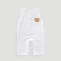 White sleeveless cotton gauze baby romper with cute brown bear patch and front buttons - 66CM / White (Bear Patch Gauze)