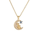 Detailed macro view of gold teddy bear on crystal crescent moon with blue star pendant - Blue