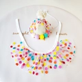 Polka dot mesh pet birthday hat and bandana set with colorful pom-poms for dogs and cats - Polka Dot Mesh Hat + Bib Set