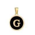 Classic round 18k gold plated titanium steel pendant with black enamel letter G detail - Letter G