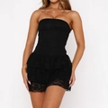 Robe bustier en dentelle noire avec ourlet à volants multicouches au style Y2K - S / Noir