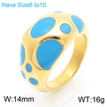 18K gold plated stainless steel ring with blue enamel dots, 14mm width variant - Gold Blue (KR111174-K)