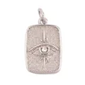 Vintage silver rectangle pendant with evil eye engraving and zircon stone inlay - Silver Micro-pave Eye Rectangle Style (K085225K2-W Gold)