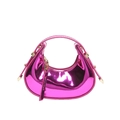 Mini rose red patent leather dumpling handbag for women with shiny metallic finish - Rose Red