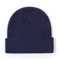 Detailed view of the fine rib knit texture on the navy blue toddler cuff beanie - Navy Blue