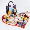Colorful paisley satin silk square scarf with geometric blocks and elegant drape - 90x90cm / Orange (D9194)