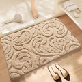 Absorbent beige bath mat with 3D embossed texture and soft microfiber non-slip backing - 40*60cm / Yuan Zhi Flower