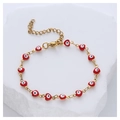 Goldenes Evil Eye Armband mit roten Emaille-Herzen und verstellbarem Karabinerverschluss - Rotes Herz Böser Blick / Rot