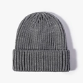 Deep grey chunky ribbed knit beanie with stylish folded cuff for winter warmth - Dark Gray