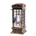 Vintage bronze Christmas lantern with reindeer and red birds in phone booth style - Bronze Phone Booth Reindeer