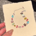 Minimalist silver chain bracelet with colorful square zircon gemstones for women - Multicolor Geometric Style (1#)