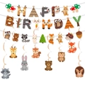 Striscione di compleanno tema animali del bosco e decorazioni a spirale con volpe e orso - Striscione ghirlanda e spirali volpe e riccio